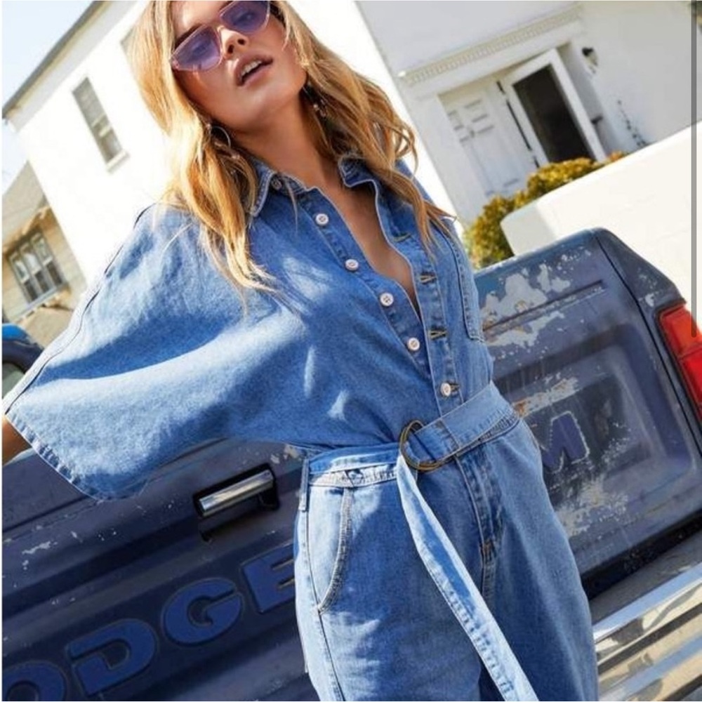 Nasty Gal Light Blue Denim Jumpsuit